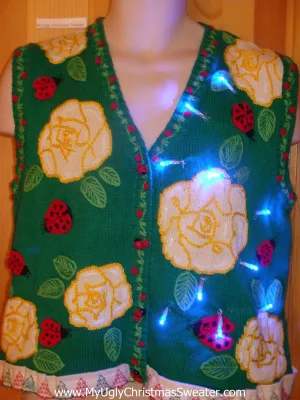 Flowers and Ladybugs Light Up Christmas Sweater Vest