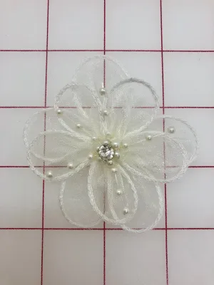 Flowers - Organza with Pearls and Crystal Ivory 3-in