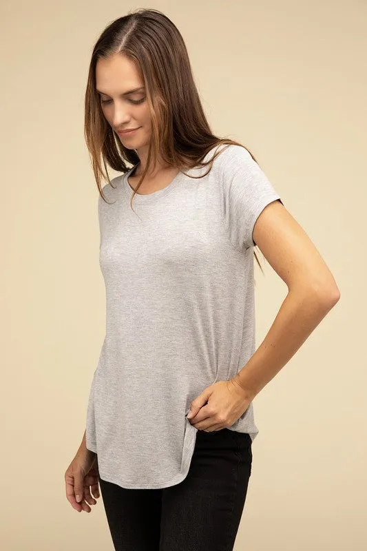 Flowy Round Hem Rayon Short Sleeve Top