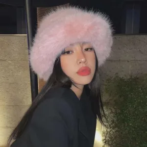 Fluffy Faux Fur Winter Bucket Hats for Women