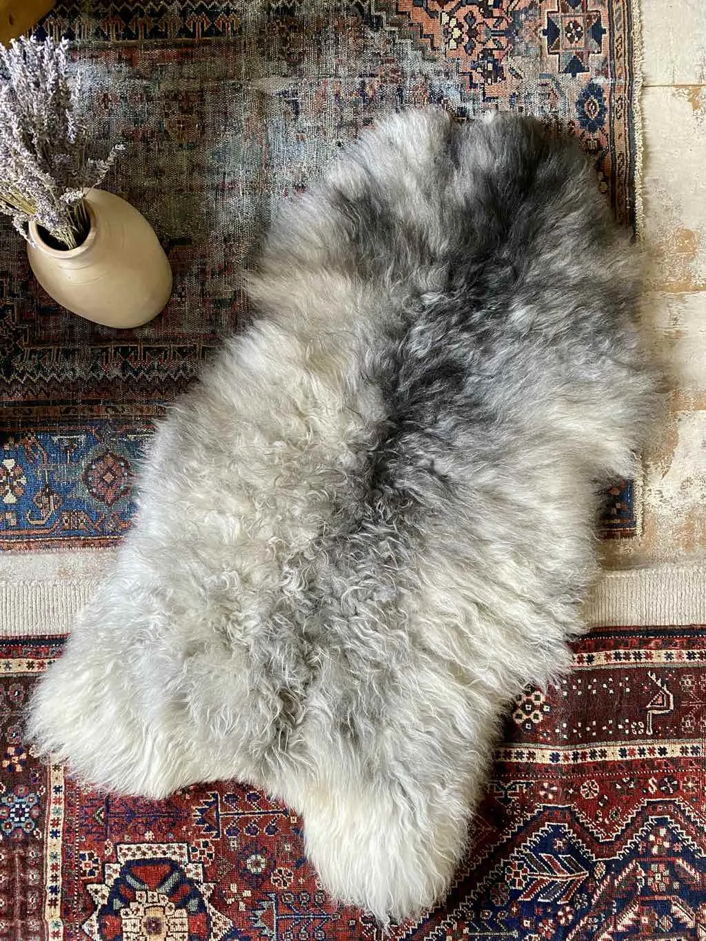 Fluffy Ivory & Grey Sheepskin