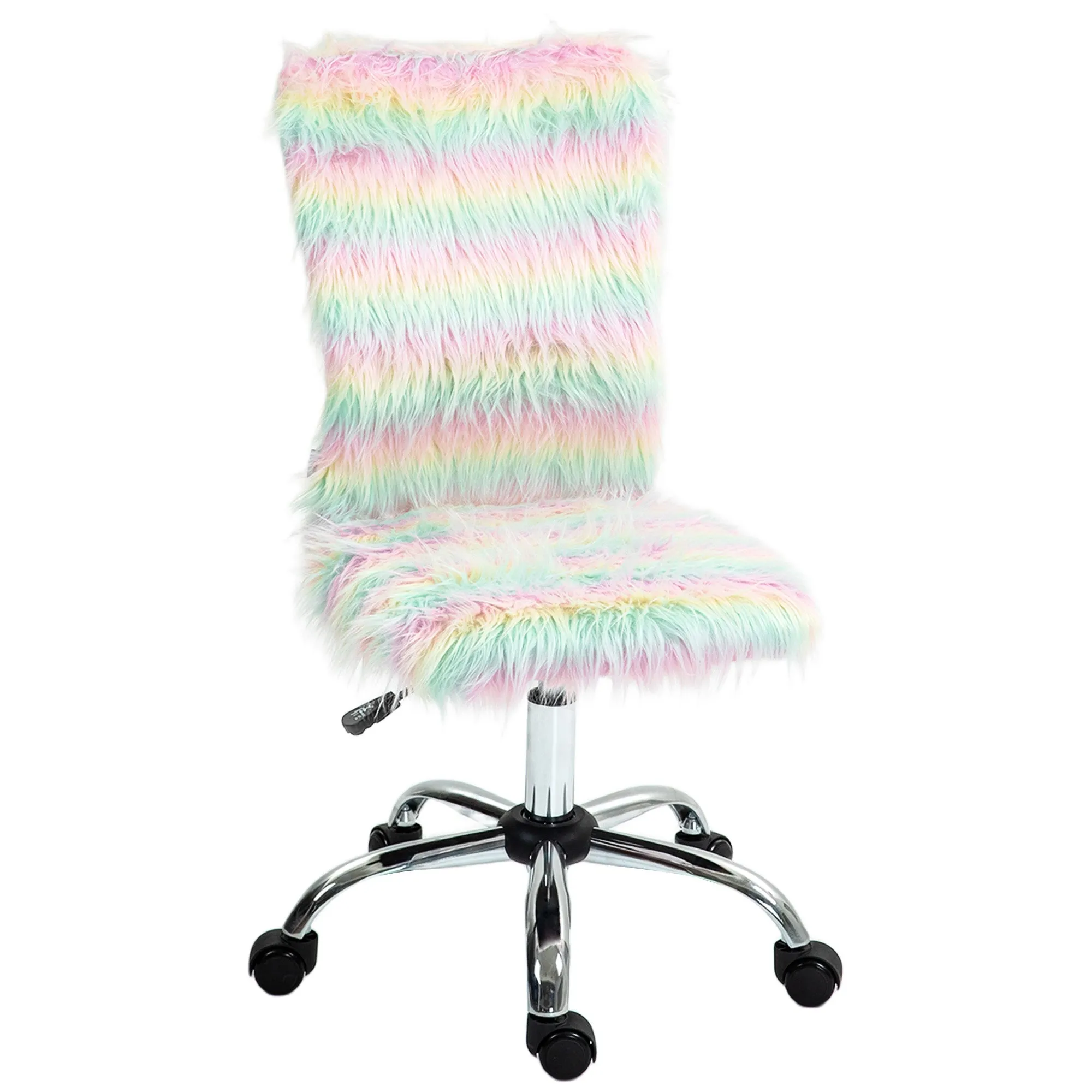 Fluffy Makeup Vanity Chair with No Arm, Swivel Wheels, Unicorn Tone