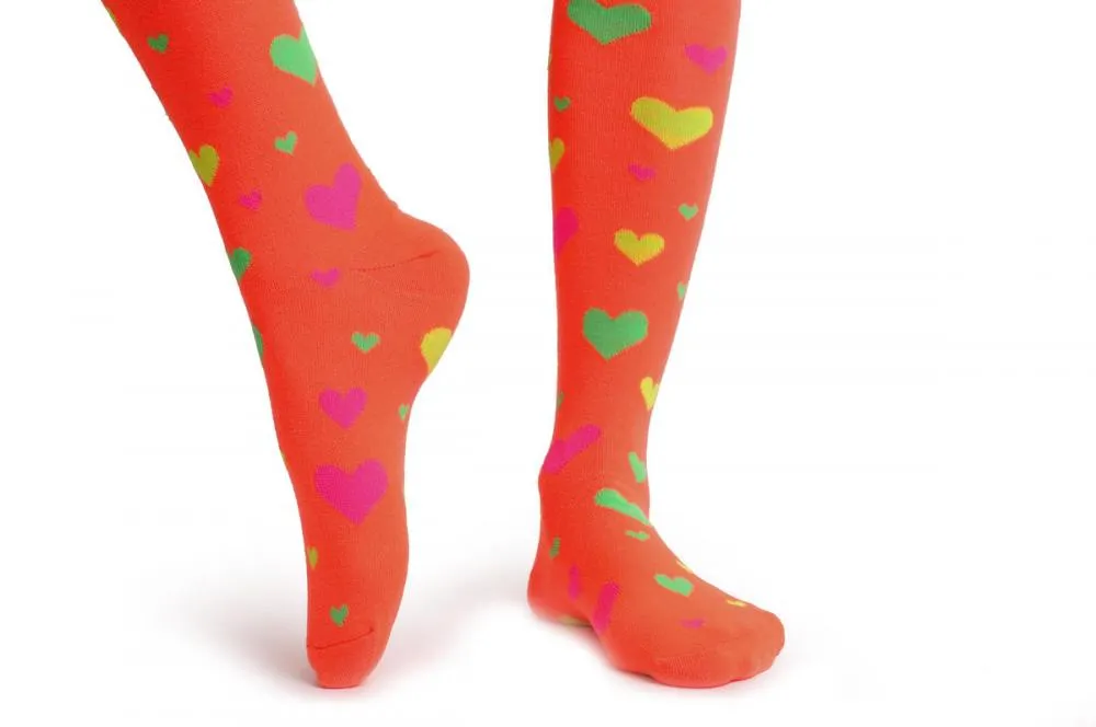 Fluorescent Orange With Yellow Green & Pink Hearts