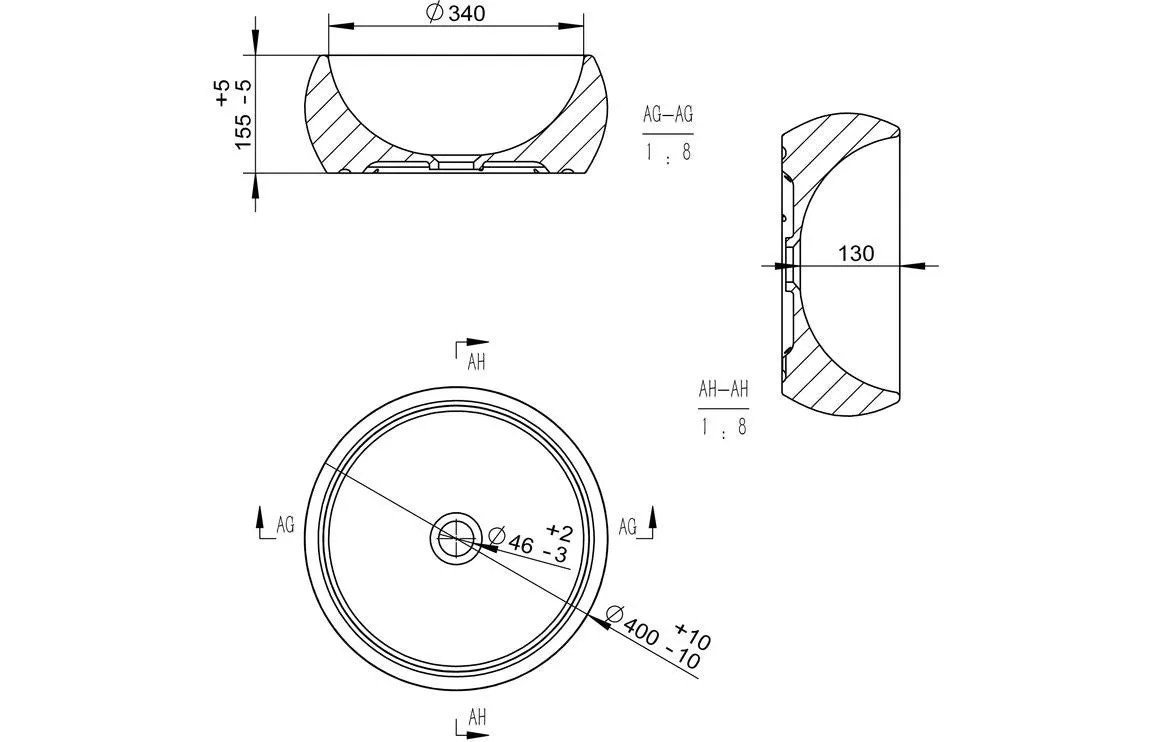 Fluted 400mm Round Countertop Wash Bowl