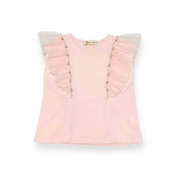 Flutter Slv Embellished Tee -pink