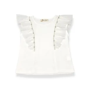 Flutter Slv Embellished Tee -white