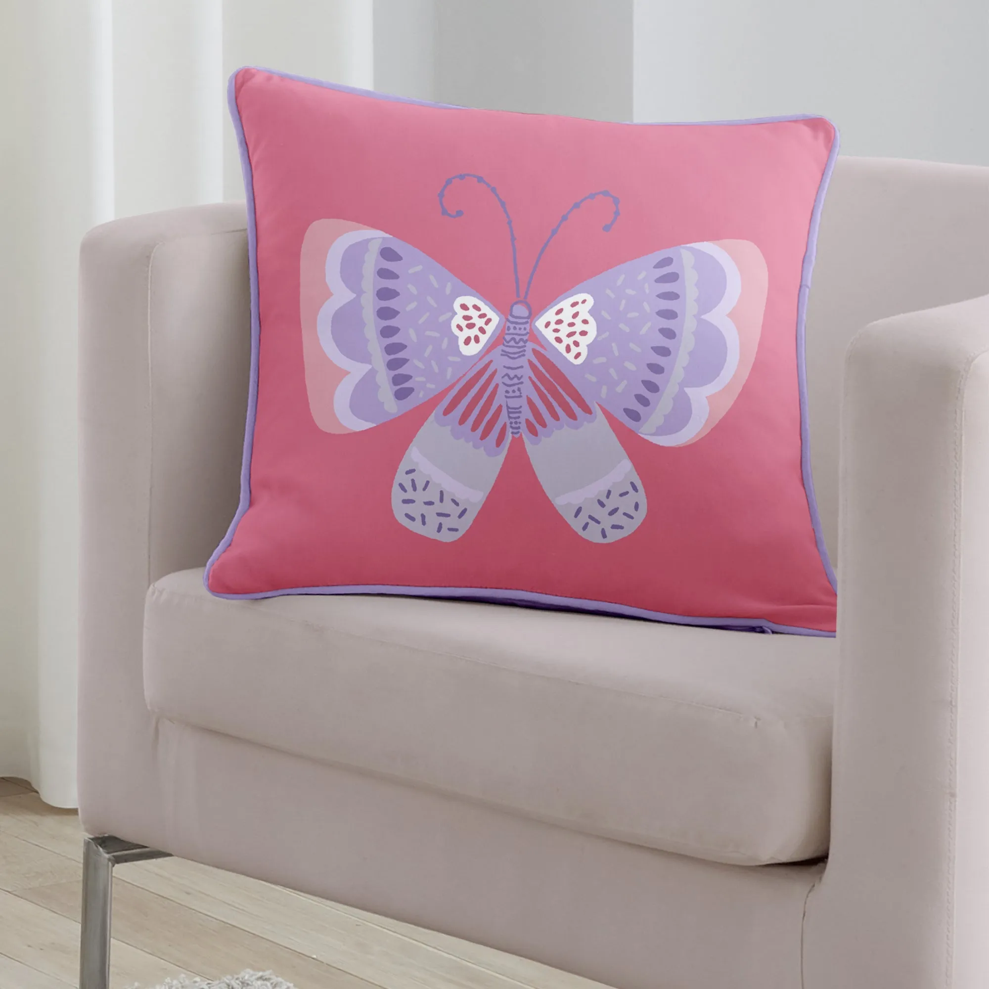 Flutterby Butterfly Filled Cushion by Bedlam in Pink 43 x 43cm