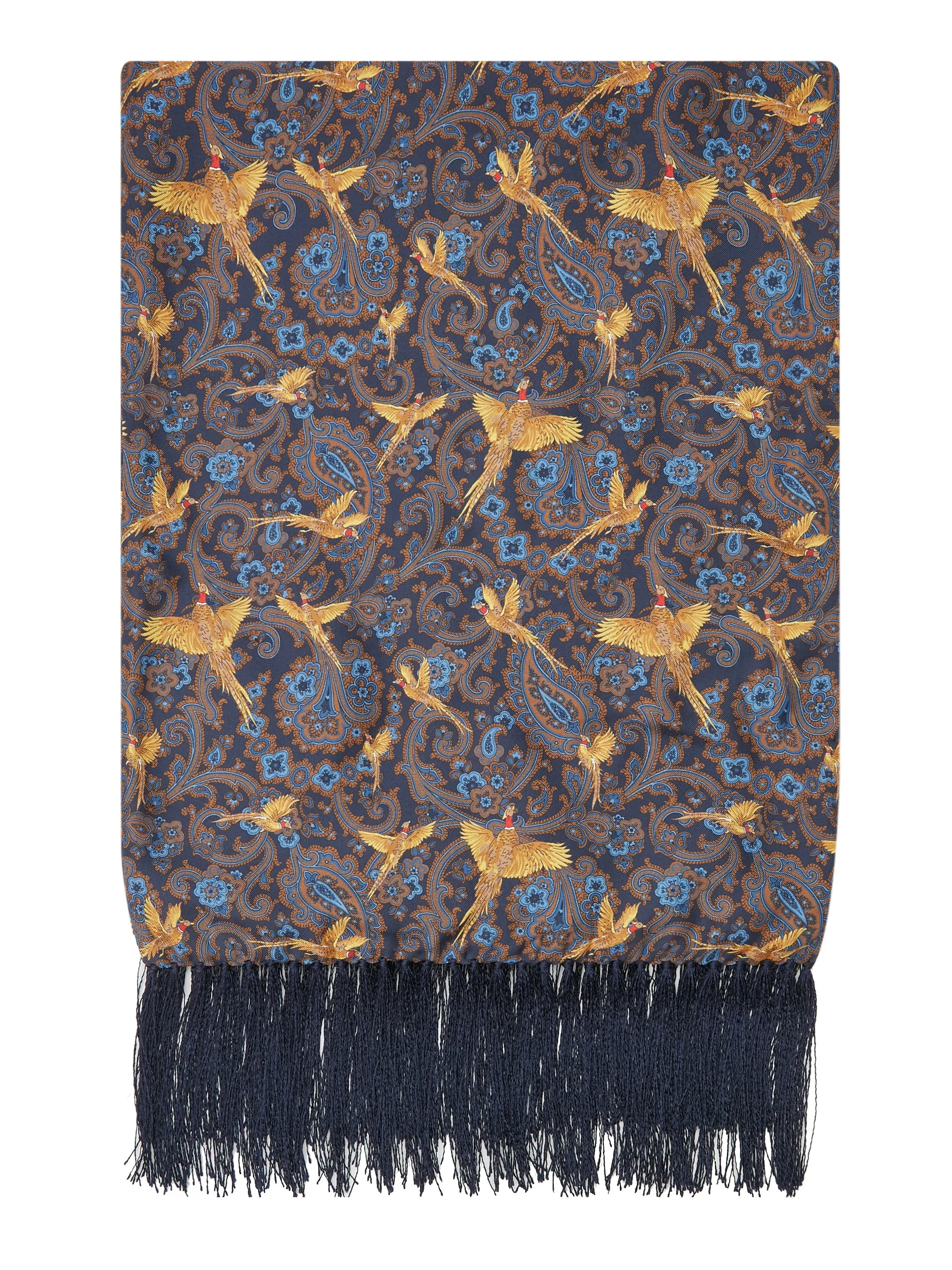 Flying Pheasant Scarf - Wool / Silk Blend - Navy