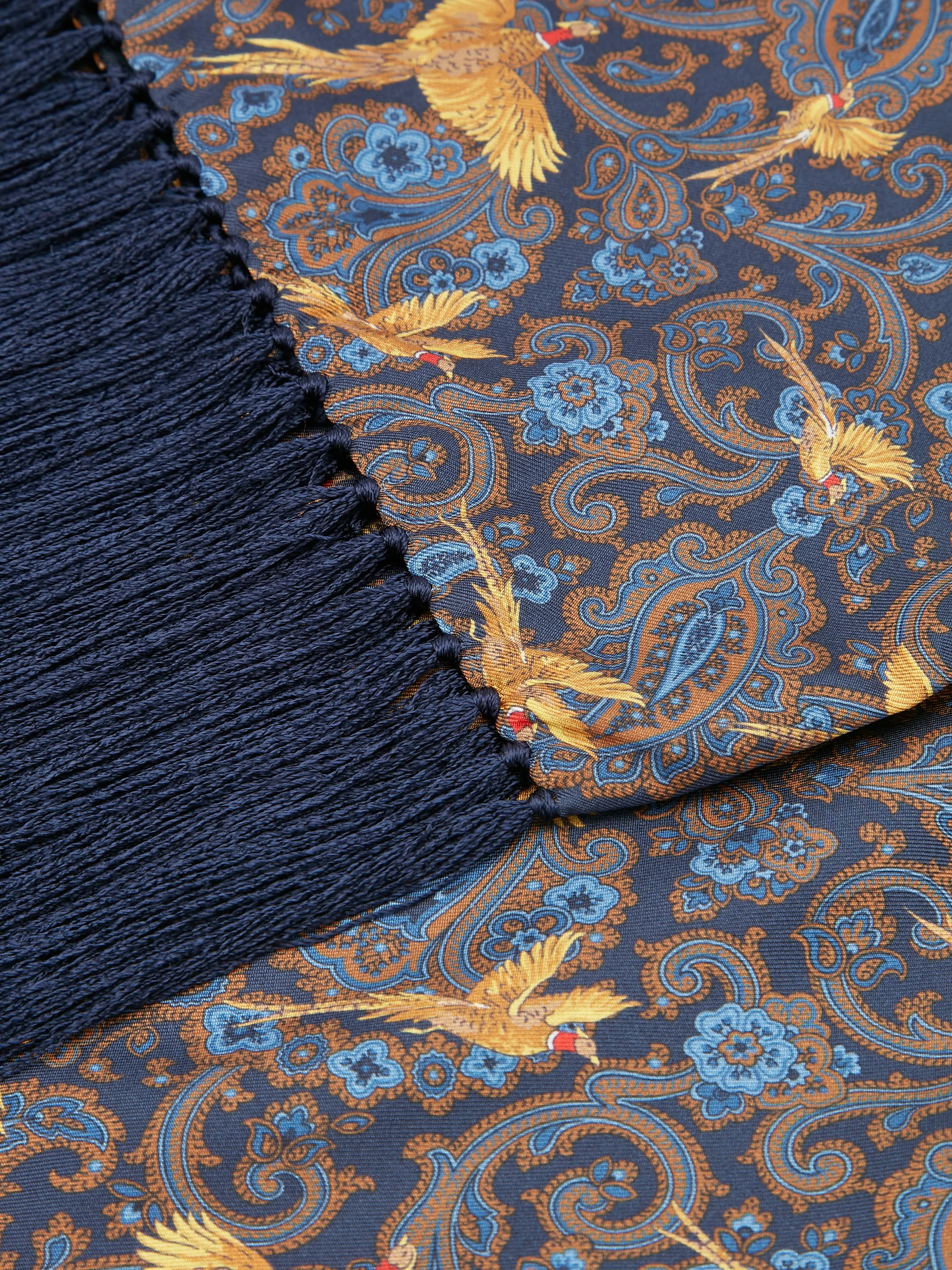 Flying Pheasant Scarf - Wool / Silk Blend - Navy