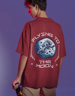 Flying To the Moon Graphic Men's Oversized T-Shirt