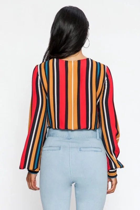 Flying Tomato Striped Wrap Blouse