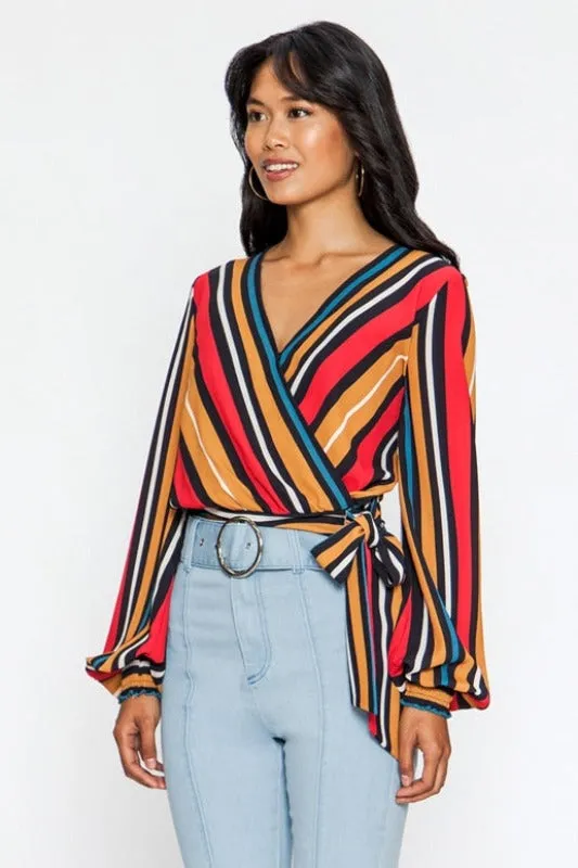 Flying Tomato Striped Wrap Blouse