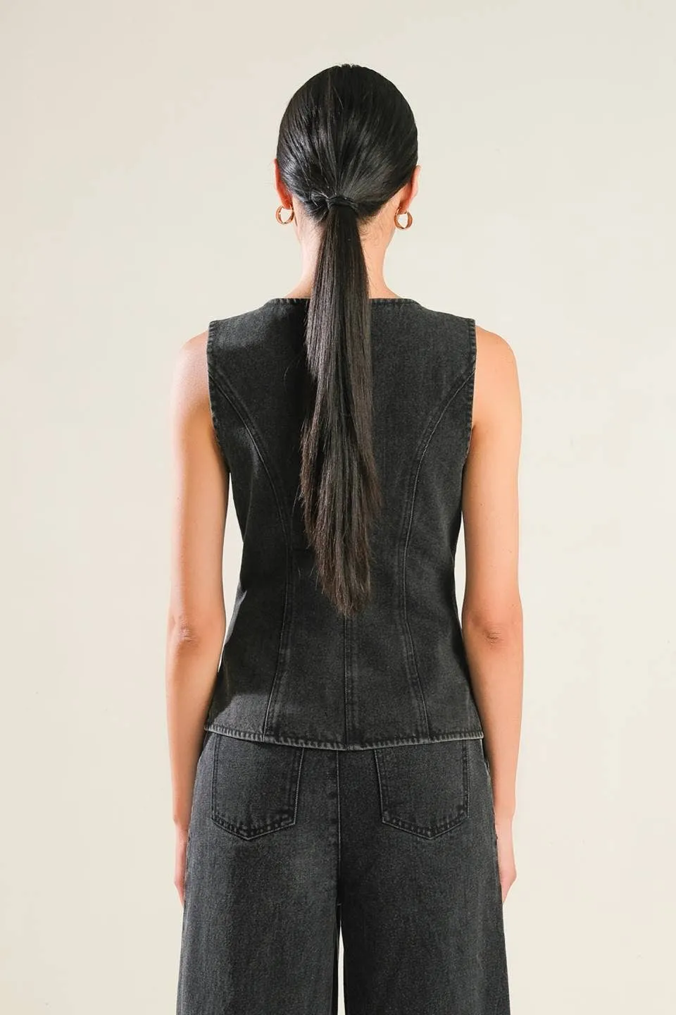 Flying Tomato Washed Denim Black Vest