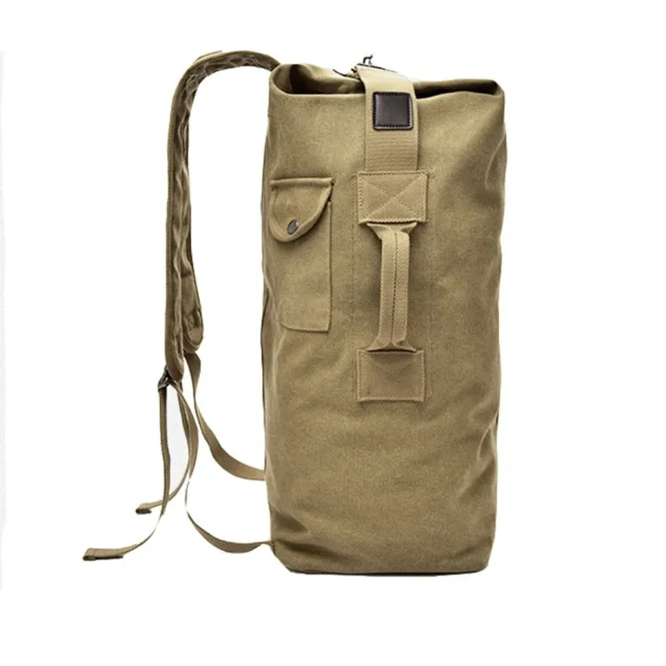 FM308 Large Capacity Outdoor Travel Man Canvas Double Shoulder Backpack Student Schoolbag, Specification: Large Khaki