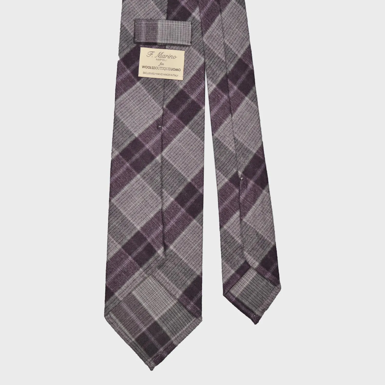 F.Marino Light Gauze Wool Tie 3 Folds Checks Purple