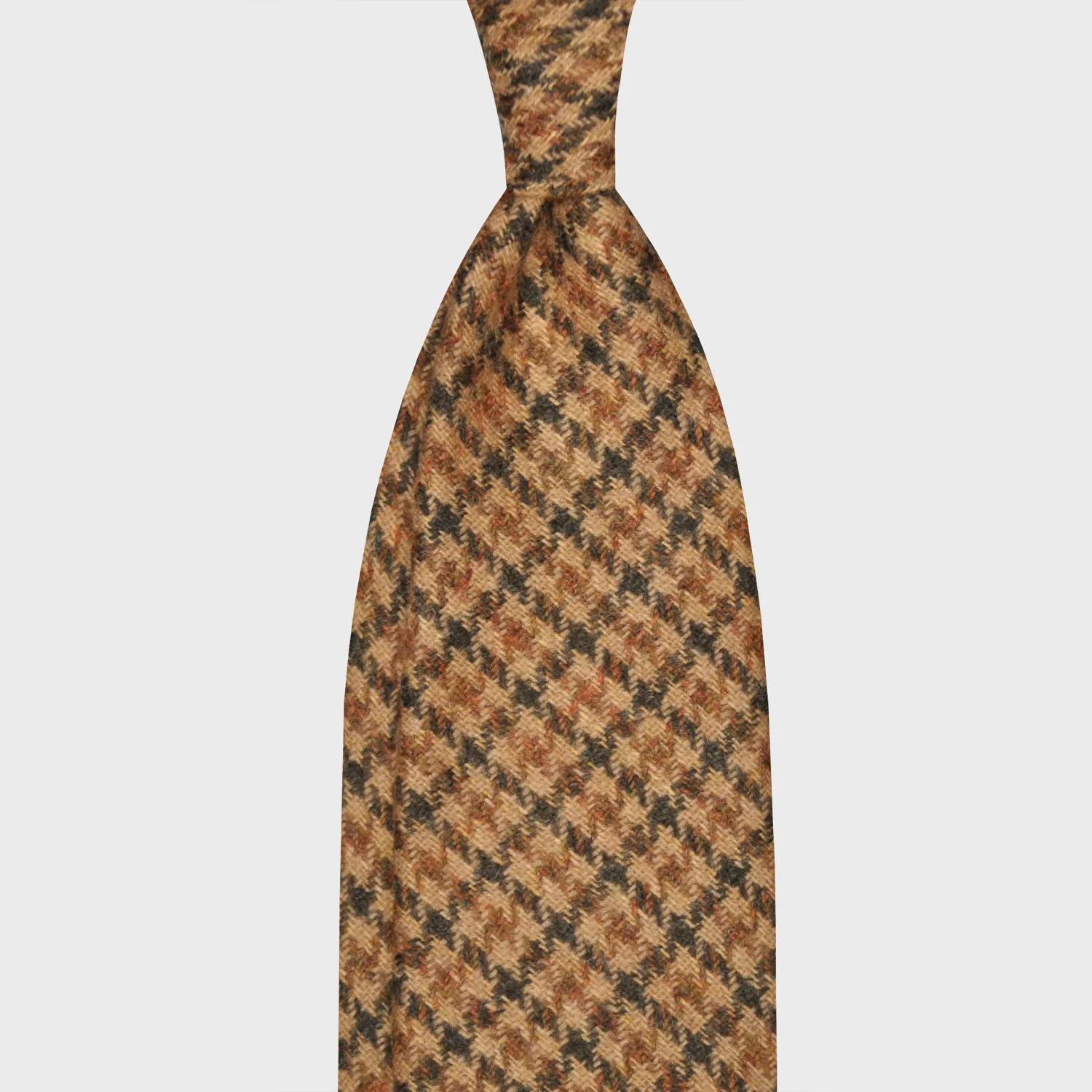 F.Marino Pied de Poule Tweed Tie 3 Folds Camel