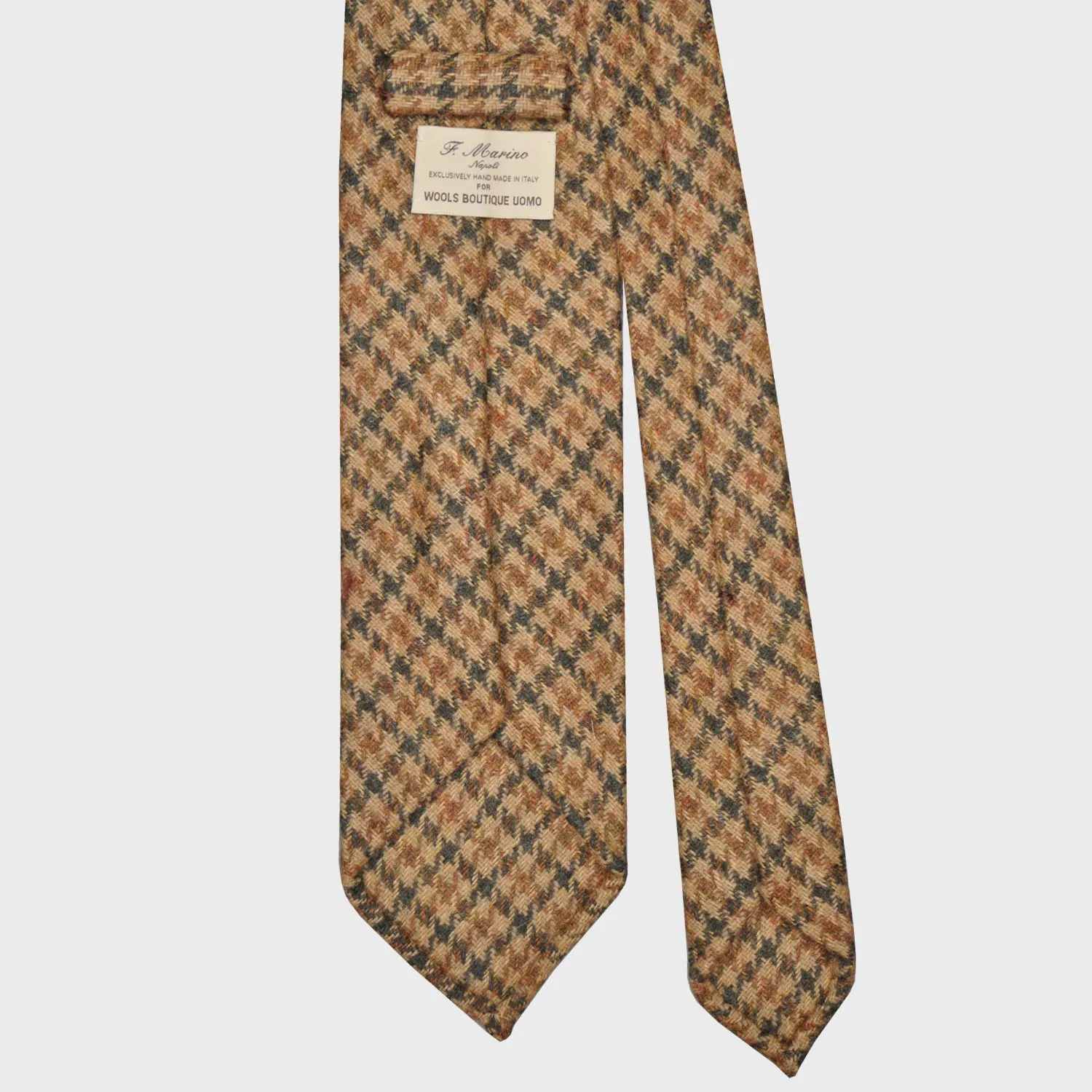 F.Marino Pied de Poule Tweed Tie 3 Folds Camel