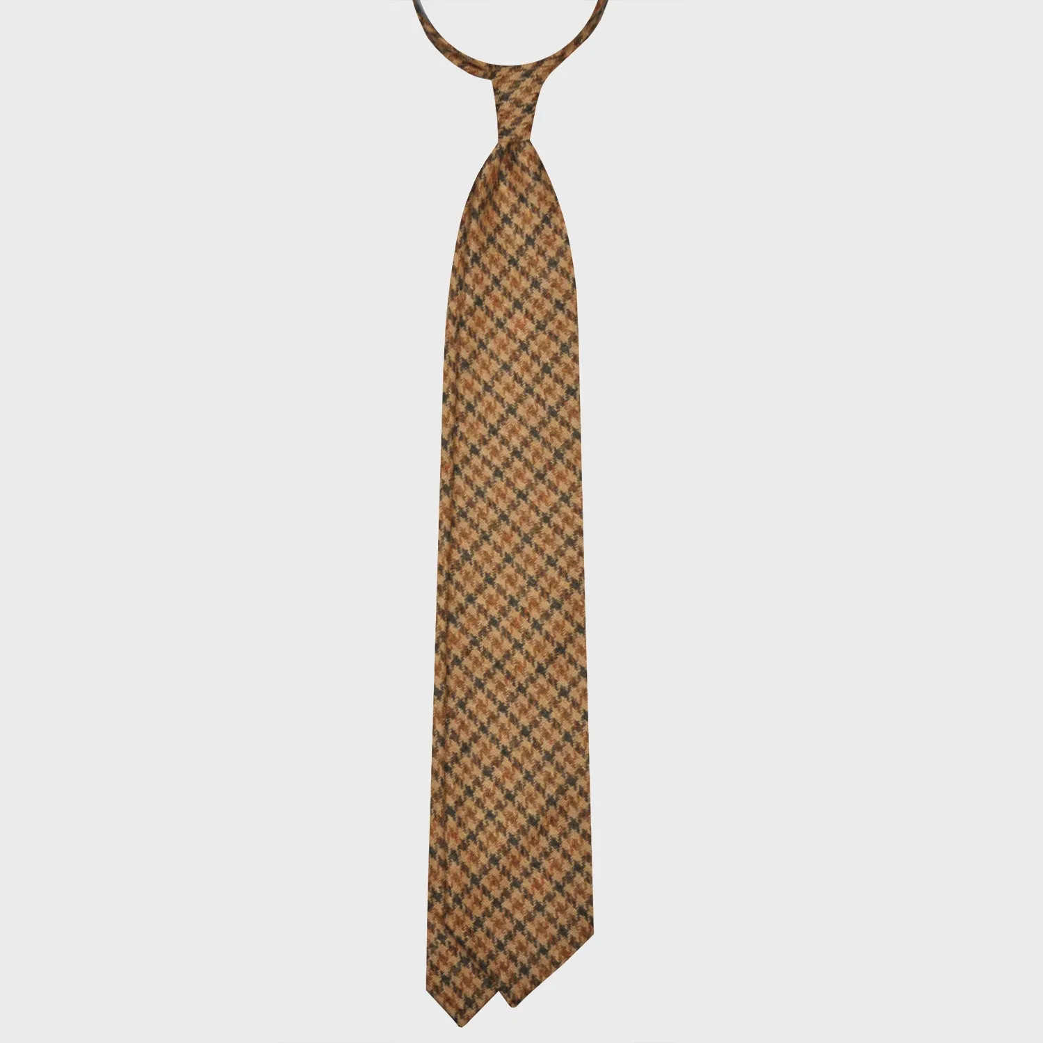 F.Marino Pied de Poule Tweed Tie 3 Folds Camel