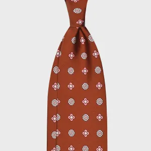 F.Marino Silk Tie 3 Folds Diamonds Cognac Brown