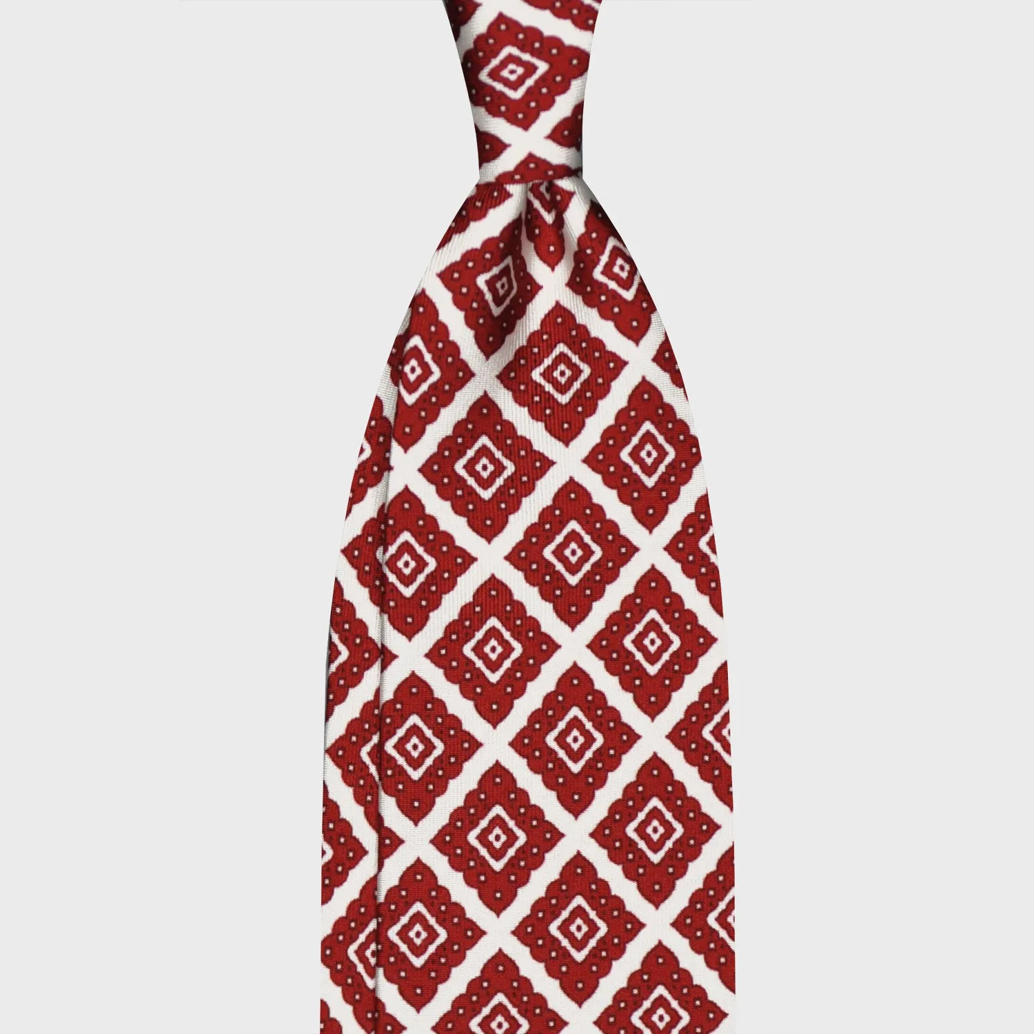 F.Marino Silk Tie 3 Folds Ornamental Rhombus Brick Red