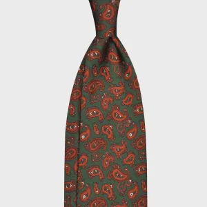 F.Marino Silk Tie 3 Folds Paisley Loden Green