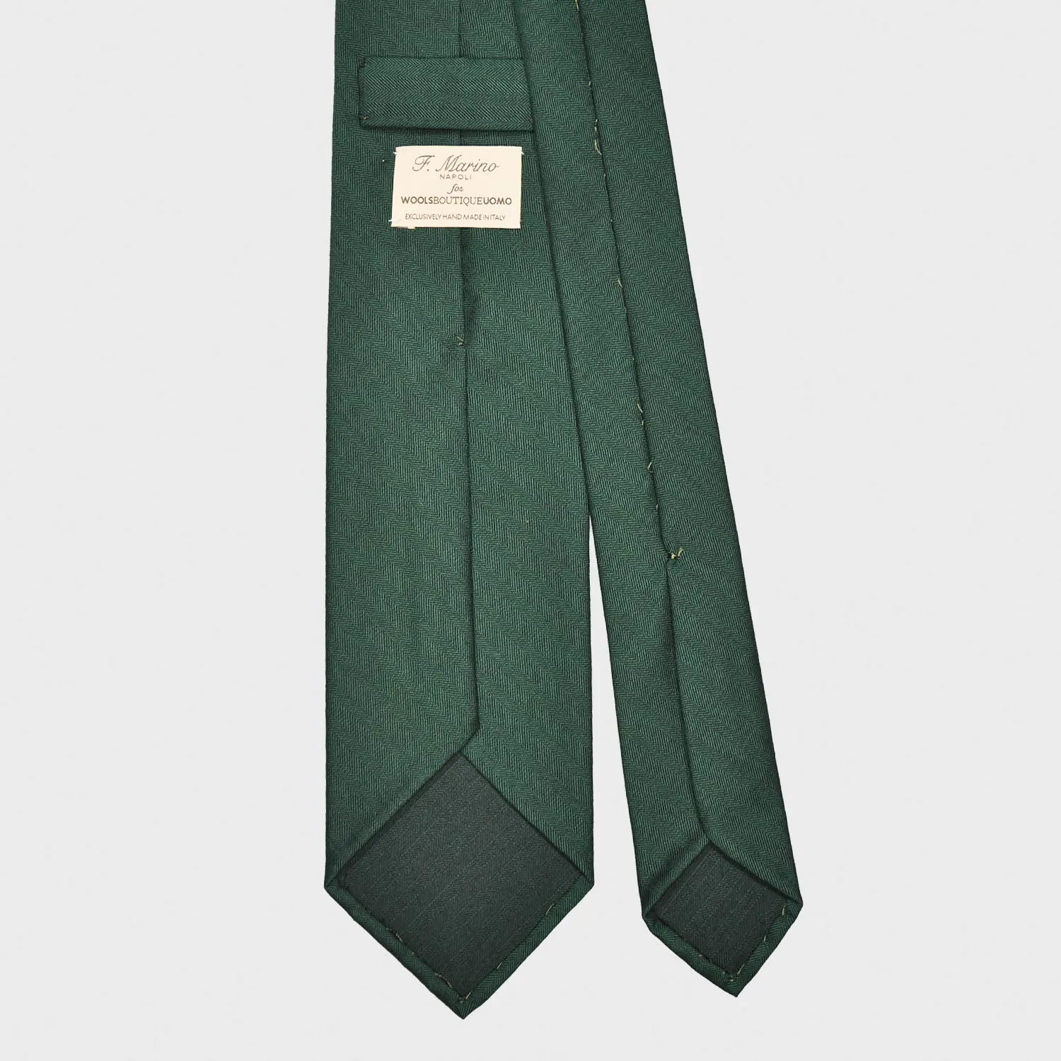 F.Marino Solaro Tie 3 Folds Holland&Sherry Wool Bottle Green