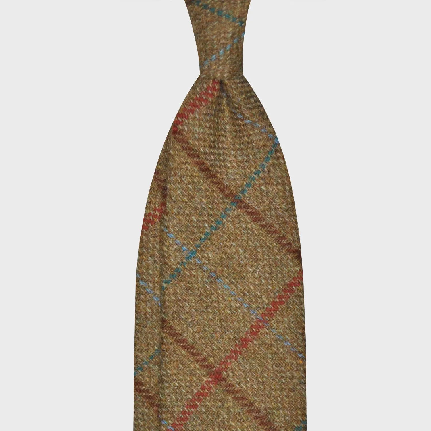 F.Marino Tweed Tie 3 Folds Windowpane Clay Brown