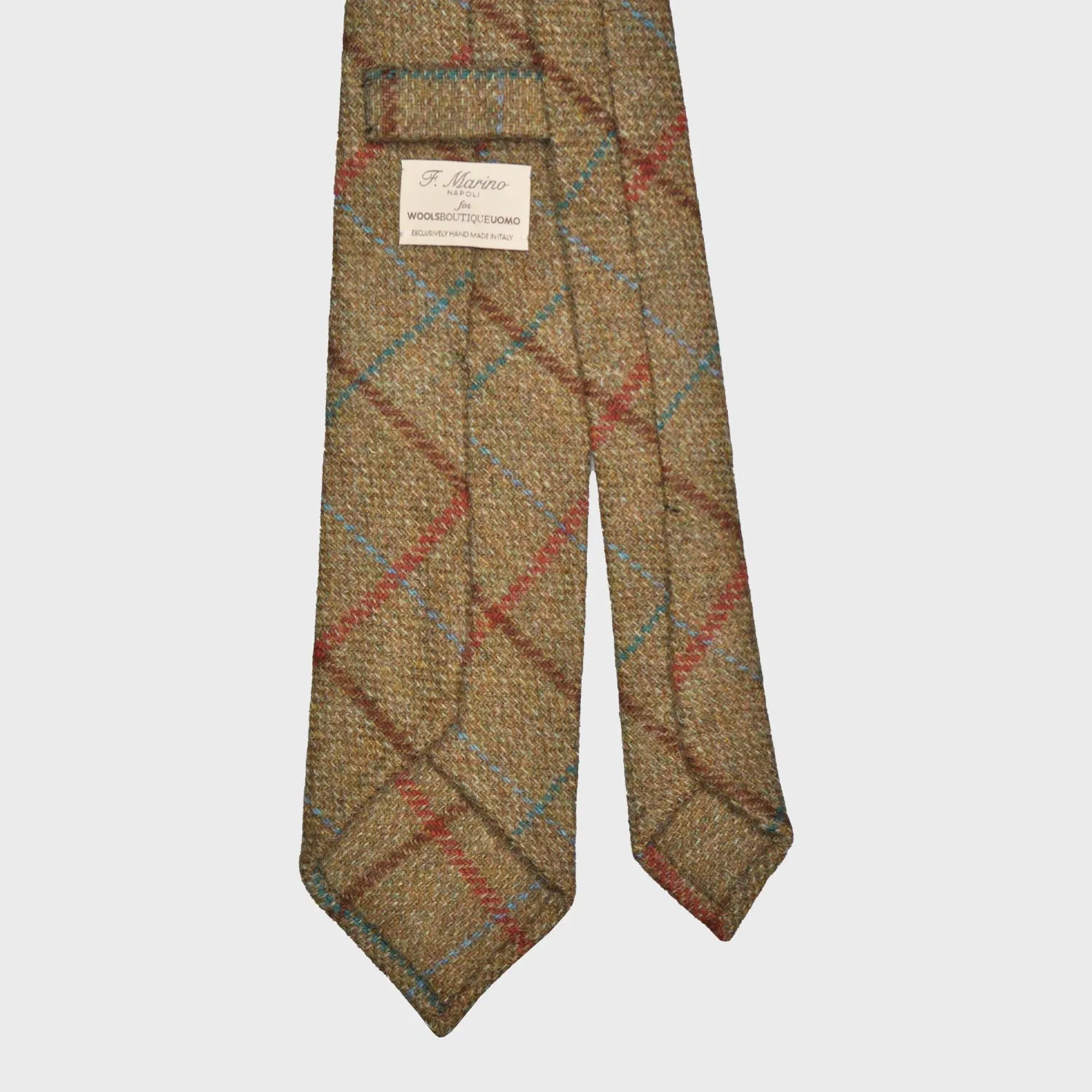 F.Marino Tweed Tie 3 Folds Windowpane Clay Brown