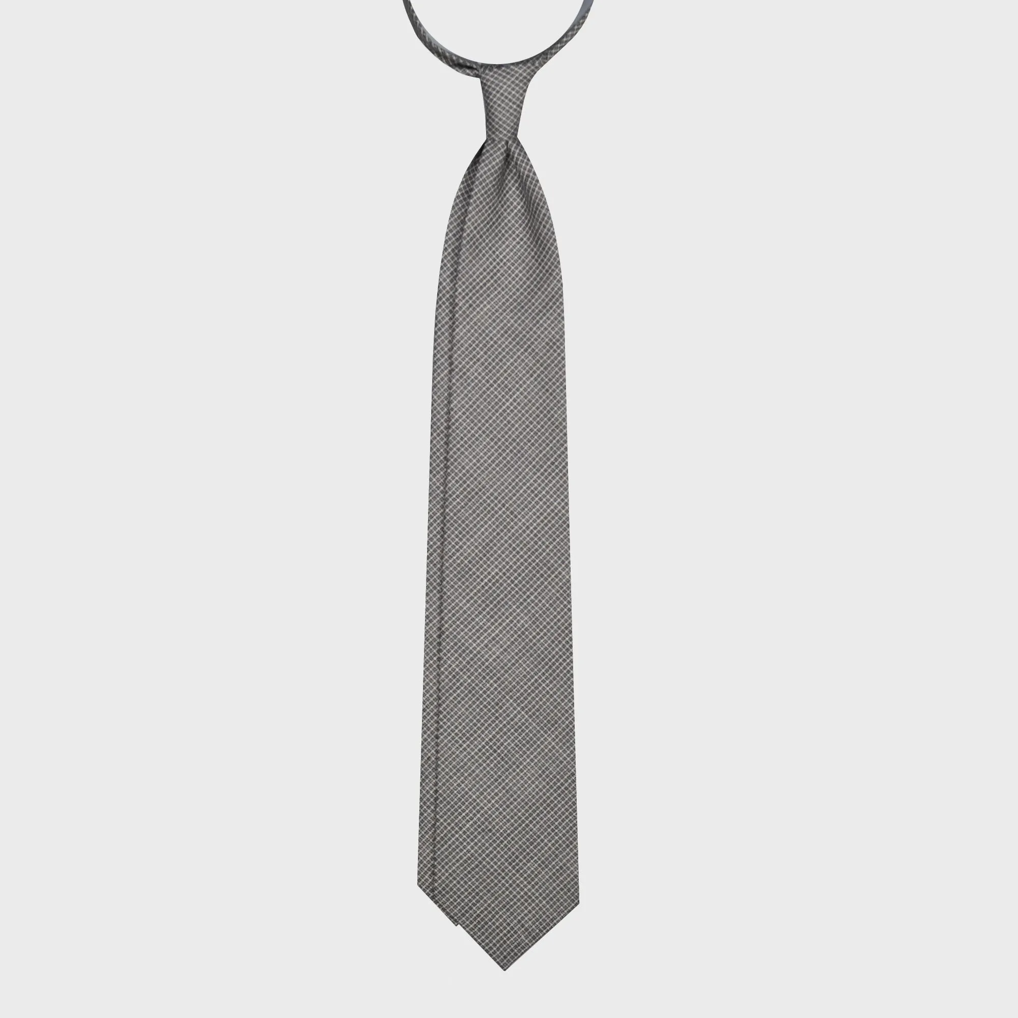 F.Marino Wool Tie 3 Folds Micro Textured Squares Stone Grey