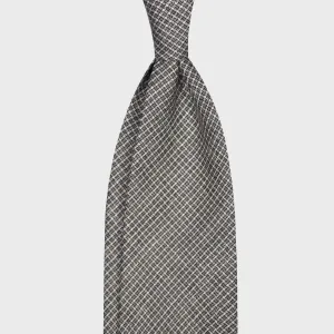 F.Marino Wool Tie 3 Folds Micro Textured Squares Stone Grey