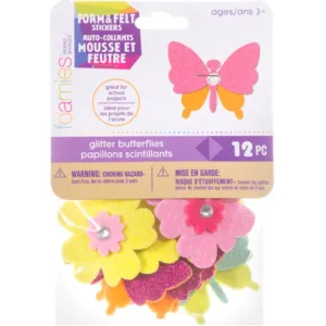 Foamies?® Glitter Butterfly and Flower Stickers: 2 to 2.25 in 12 pcs