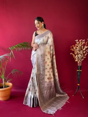 Foggy Grey Saree in Soft Silk Floral Print