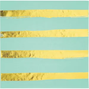 Foil Stripe Luncheon Napkin 3ply 16ct, Fresh Mint Gold