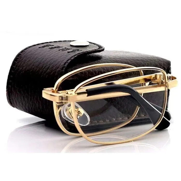 Folding Anti Blue-ray Presbyopic Reading Glasses with Case & Cleaning Cloth,  1.50D(Gold)