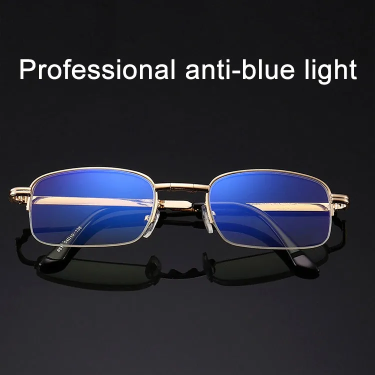 Folding Anti Blue-ray Presbyopic Reading Glasses with Case & Cleaning Cloth,  1.50D(Gold)