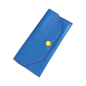 Folio- Blue leather with yellow button wallet