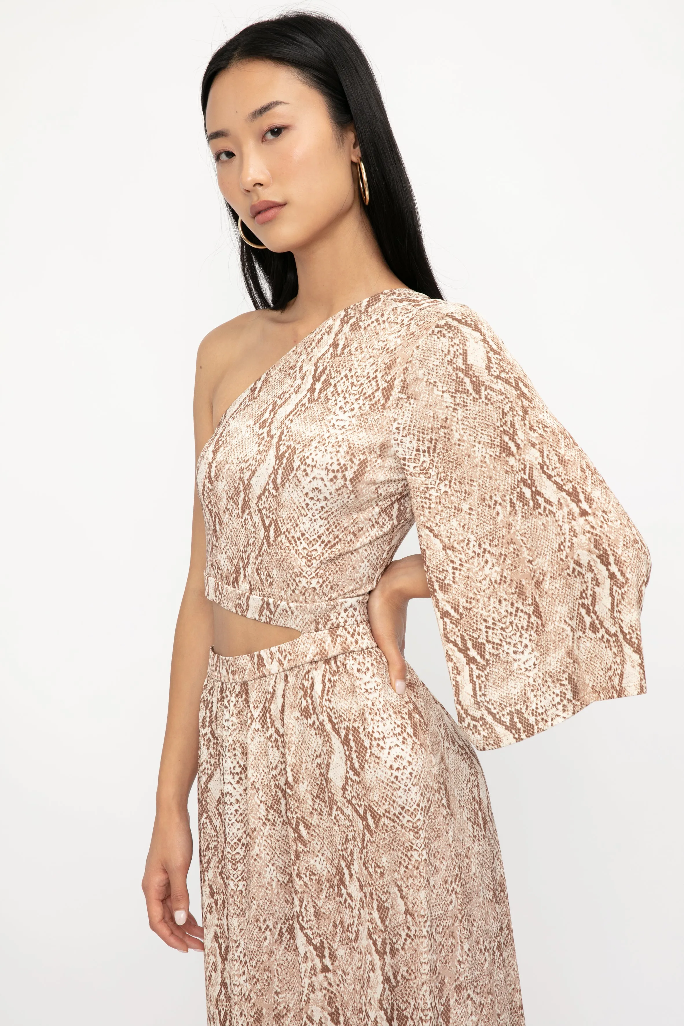 Fontana One Shoulder Dress in Neutral Multi Cobra