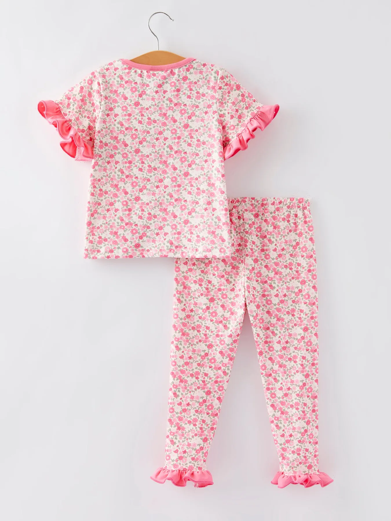 Football Smocking Bow Embroidered Girls Ruffle Pajamas