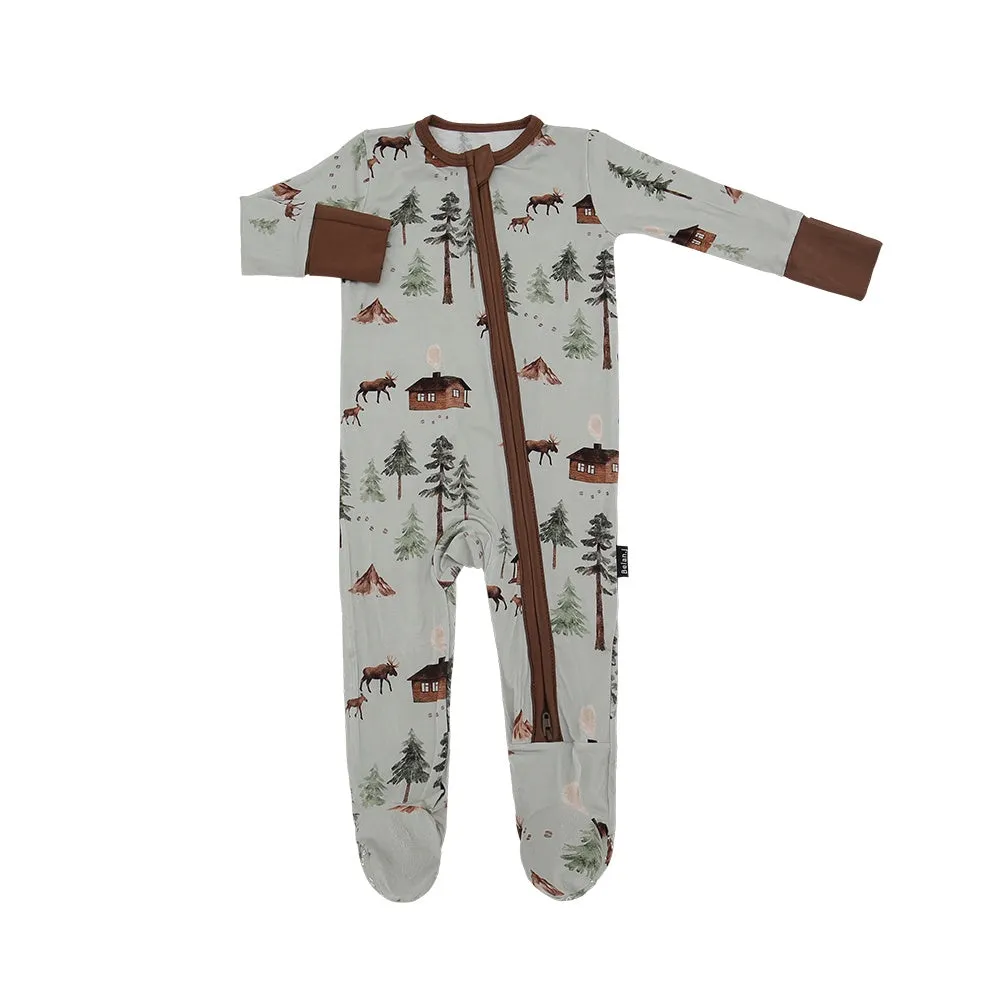 Footed Zipper Sleeper - Moose on Green