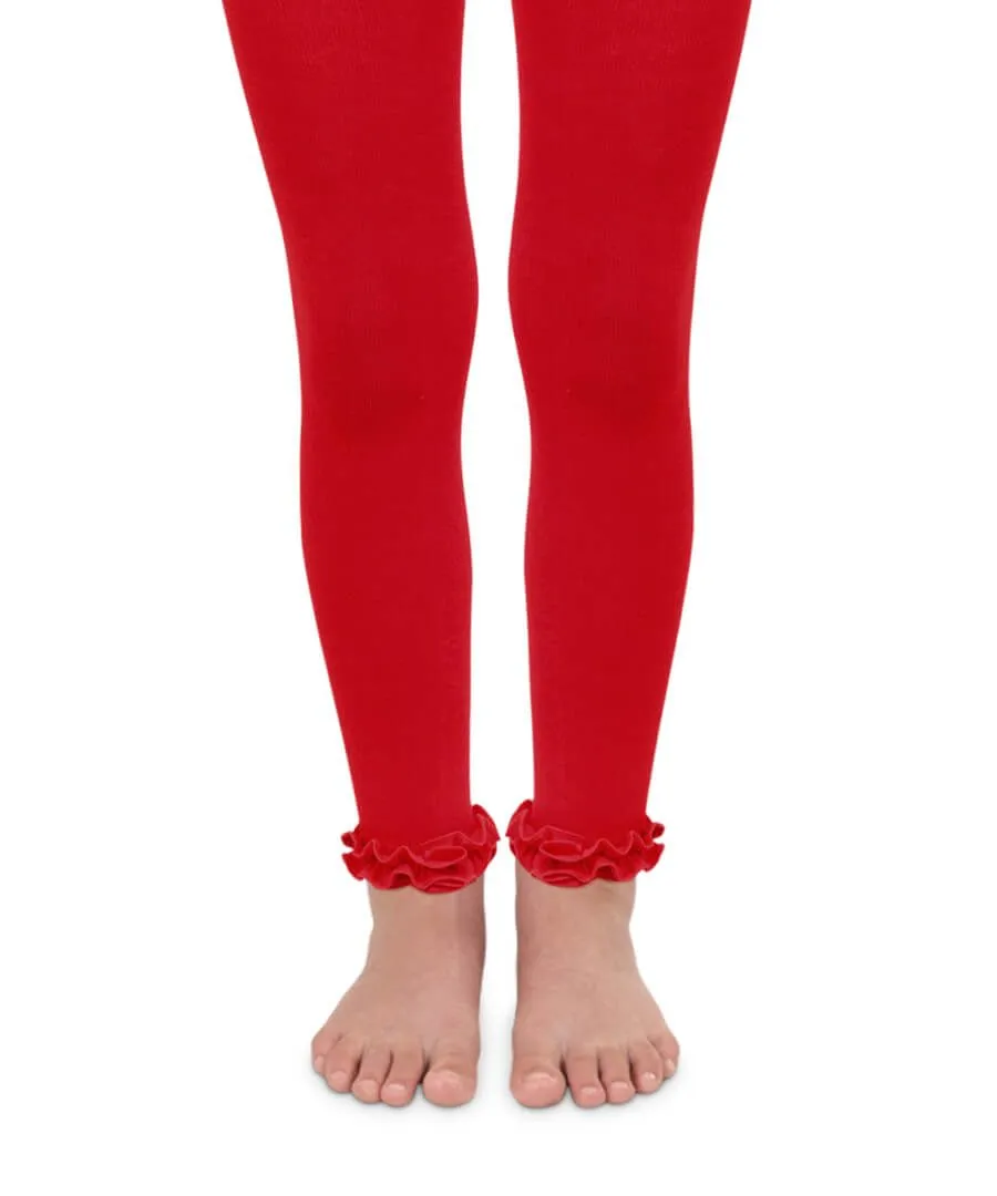 Footless Ruffle Tights, Red