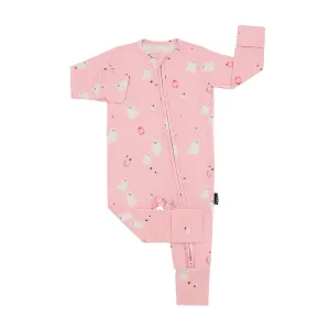 Footless Sleeper with Fold-Over Cuffs - Pink Ghosts