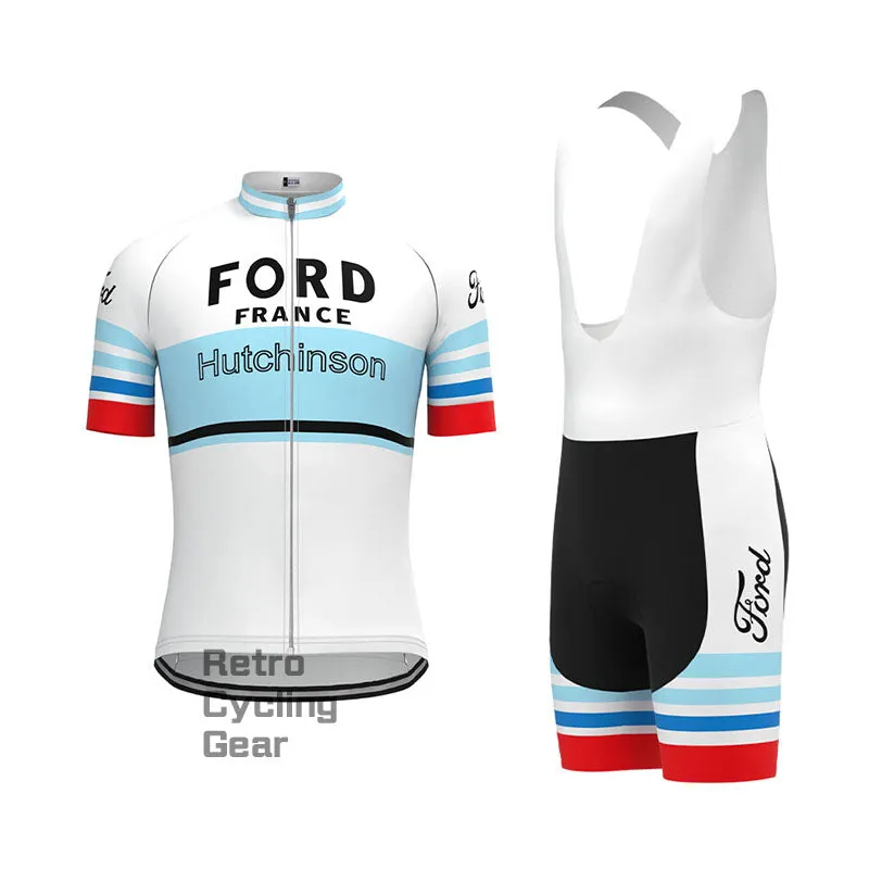 FORD White Blue Retro Long Sleeve Cycling Kit