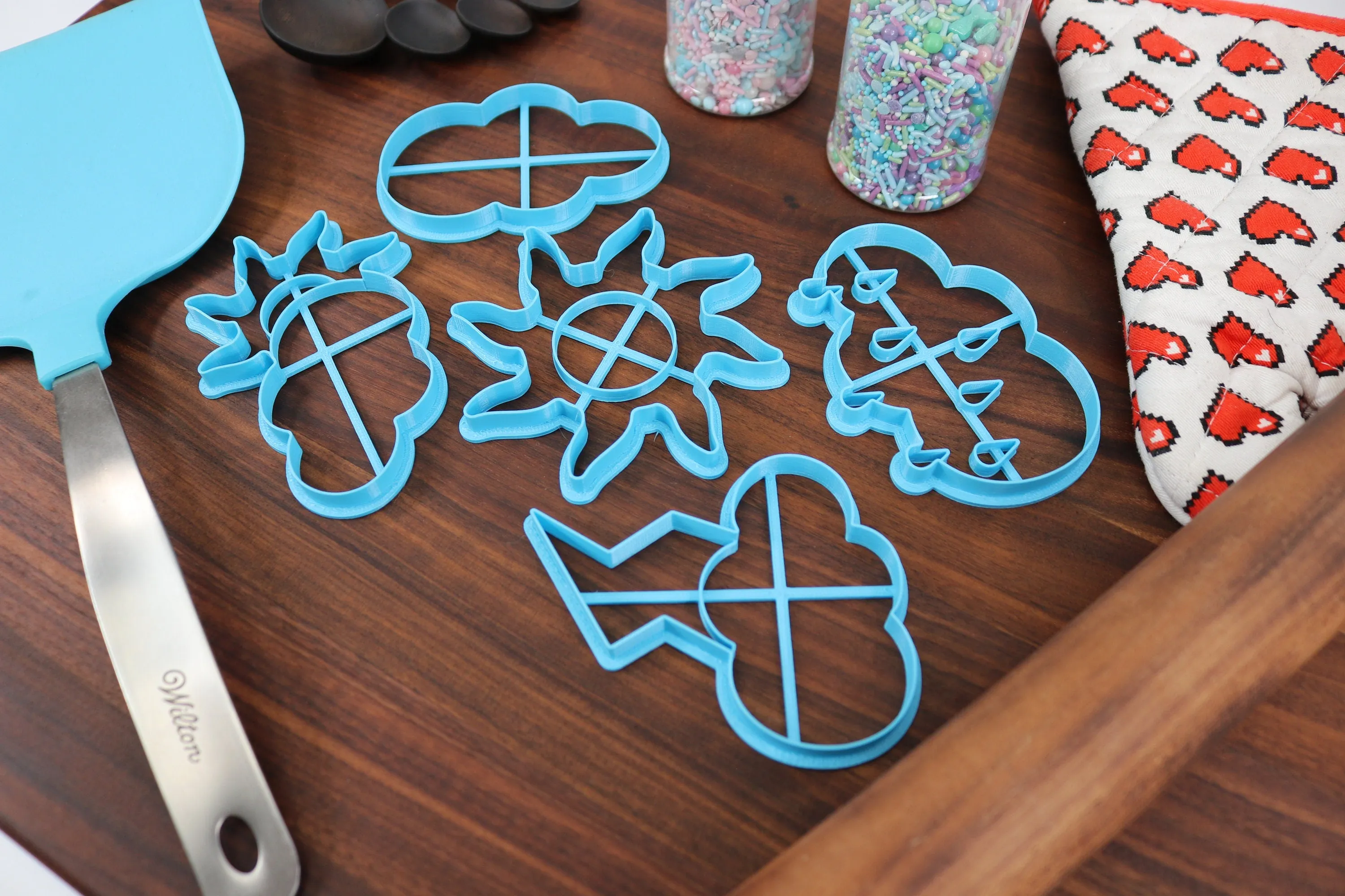 Forecasted Weather Cookie Cutters, Set 1 - Cloudy Overcast, Partly Cloudy, Rainy Skies, Sunny Weather, Thunder Storm Cutters