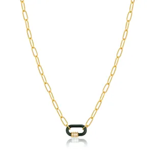 Forest Green Enamel Carabiner Gold Necklace