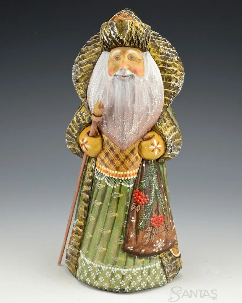 Forest Green Russian Santa with Toy Bag