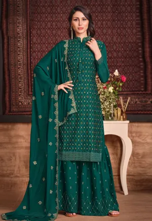 Forest Green Sequins Embroidered Sharara Suit