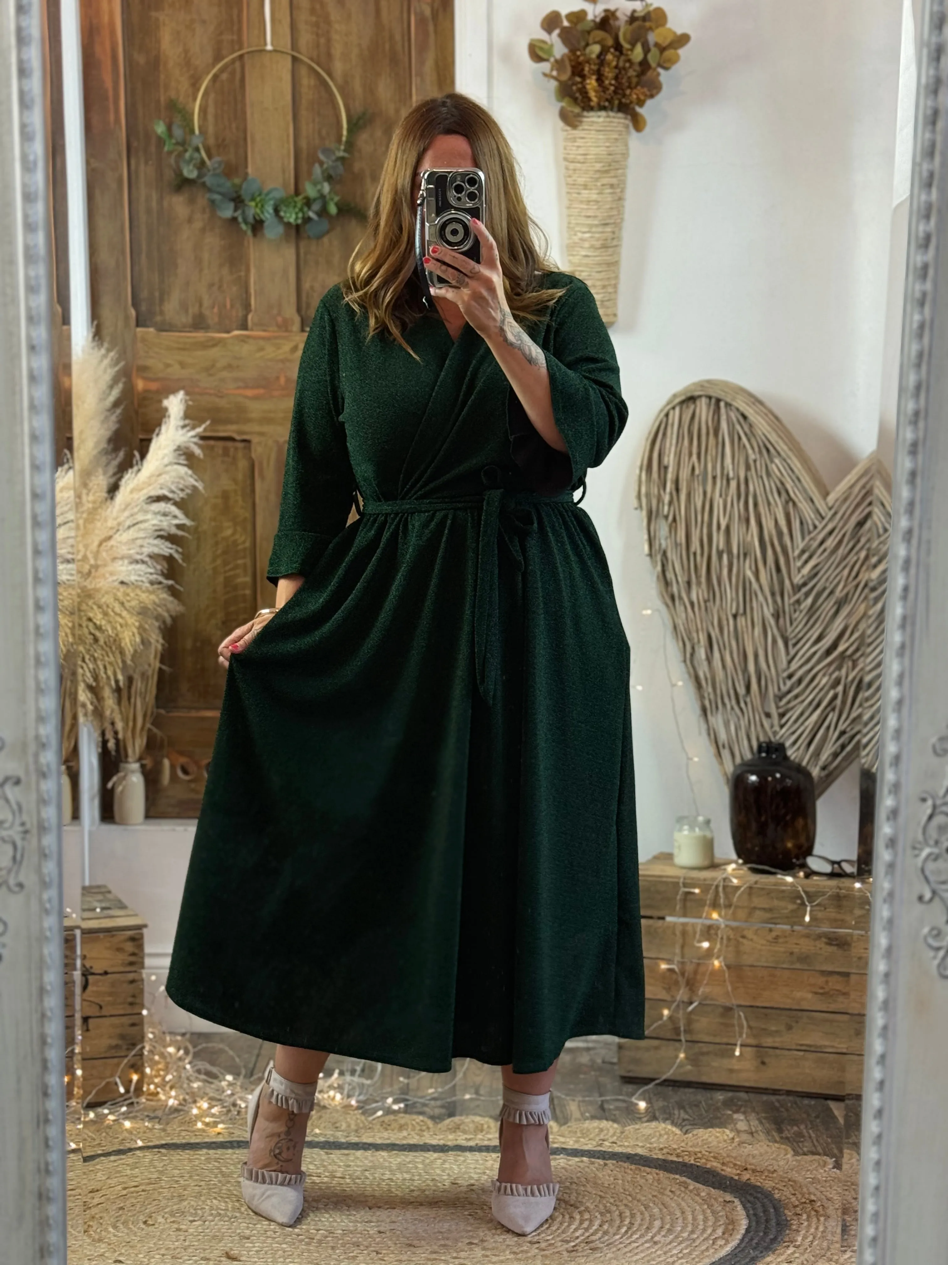 Forest Green Sparkly Roxy Midaxi Dress