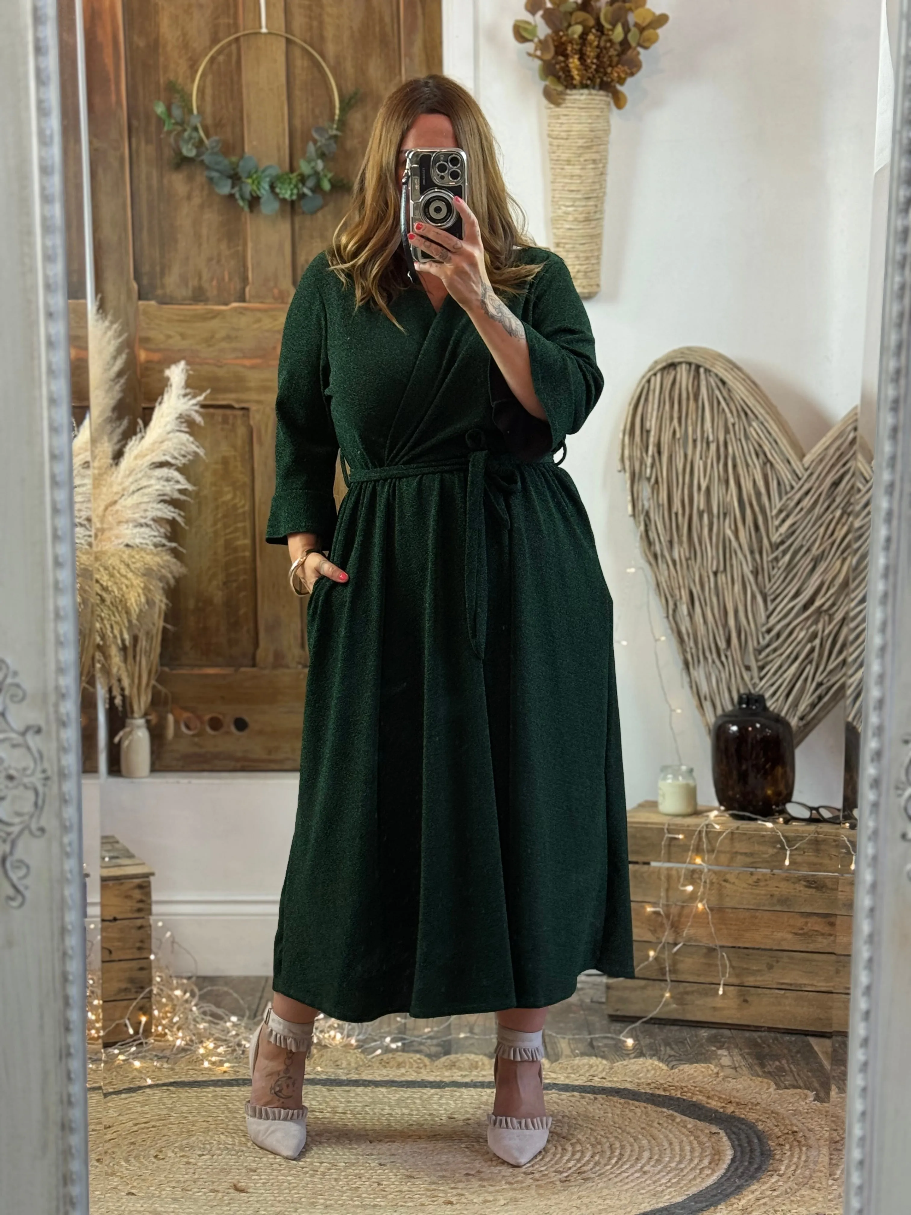 Forest Green Sparkly Roxy Midaxi Dress