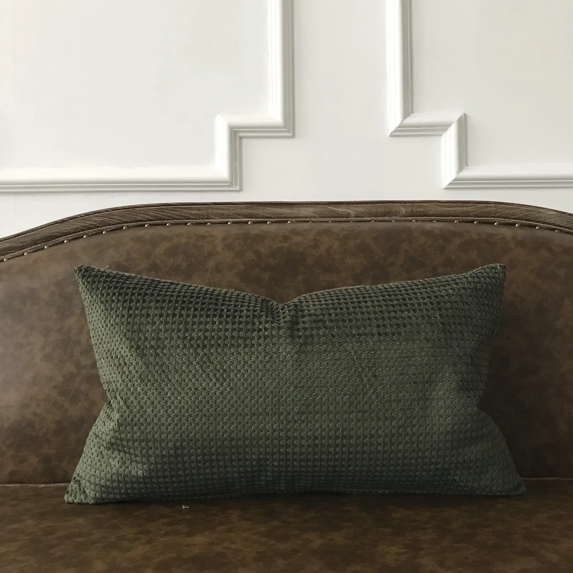 Forest Green Woven Textured Lumbar Pillow Cover 15x26