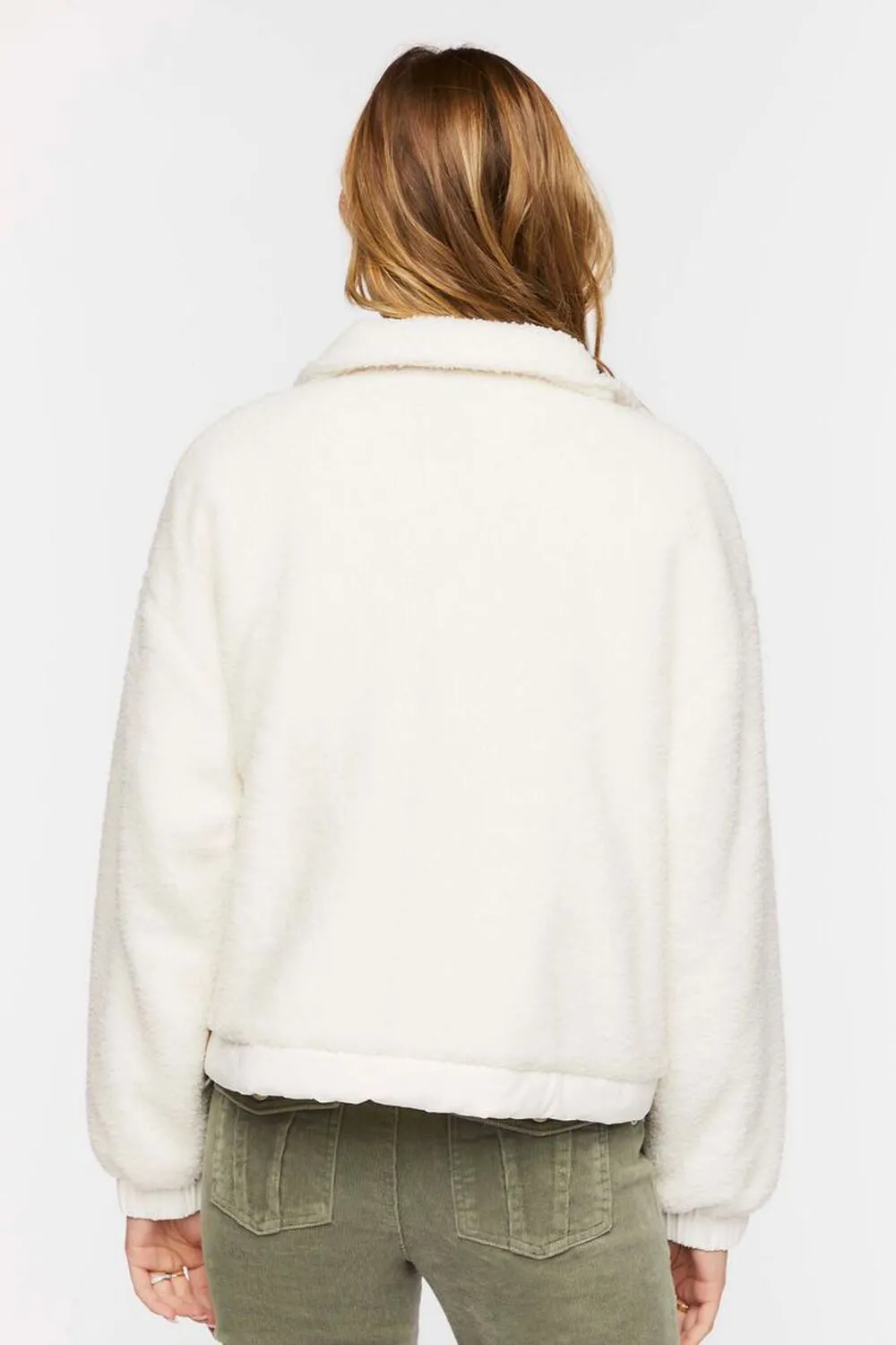 Forever 21 Faux Sheepskin Zip Bomber, Cream